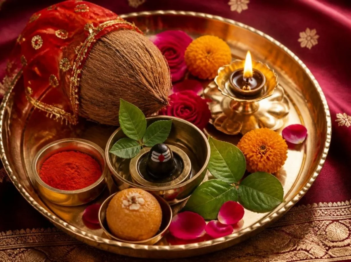Combined puja thali illustration